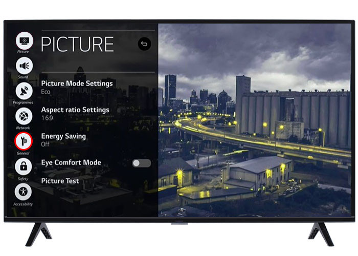 General settings option in LG TV settings