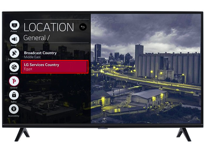 LG TV Services Country option in Location settings