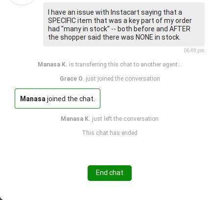 Instacart Chat Ended