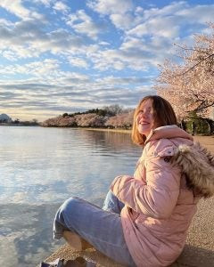 Kat Lytkowski enjoying the Cherry Blossoms in Washington D.C. during her time at the Walsh School of Foreign Service