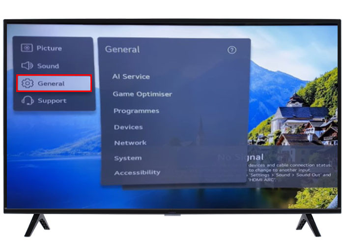 General settings icon with a cog in LG TV settings