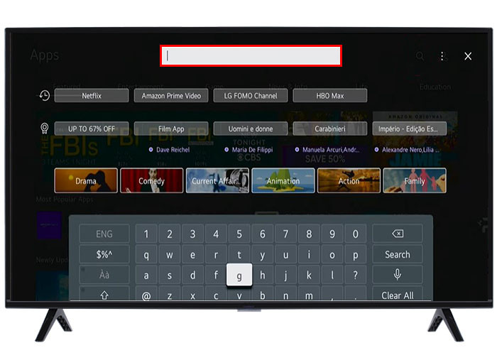 Search icon in Apps tab of LG Content Store