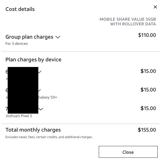 AT&amp;T Billing Information Showing Potential Savings