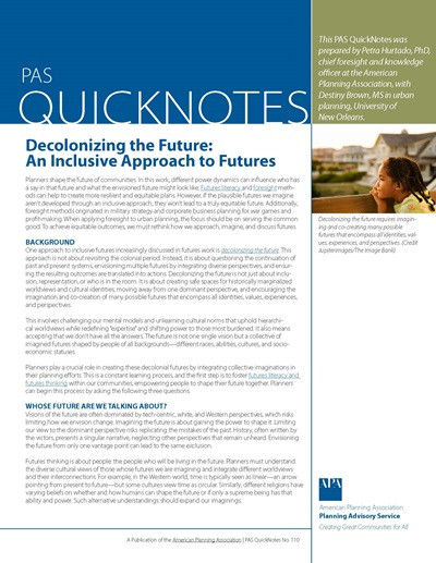 Cover of PAS QuickNotes 110: Decolonizing the Future: An Inclusive Approach to Futures.