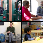 Diverse team members smiling under 'Career Opportunities' banner at Metropolitan Family Services, highlighting inclusive workplace and social service job openings.