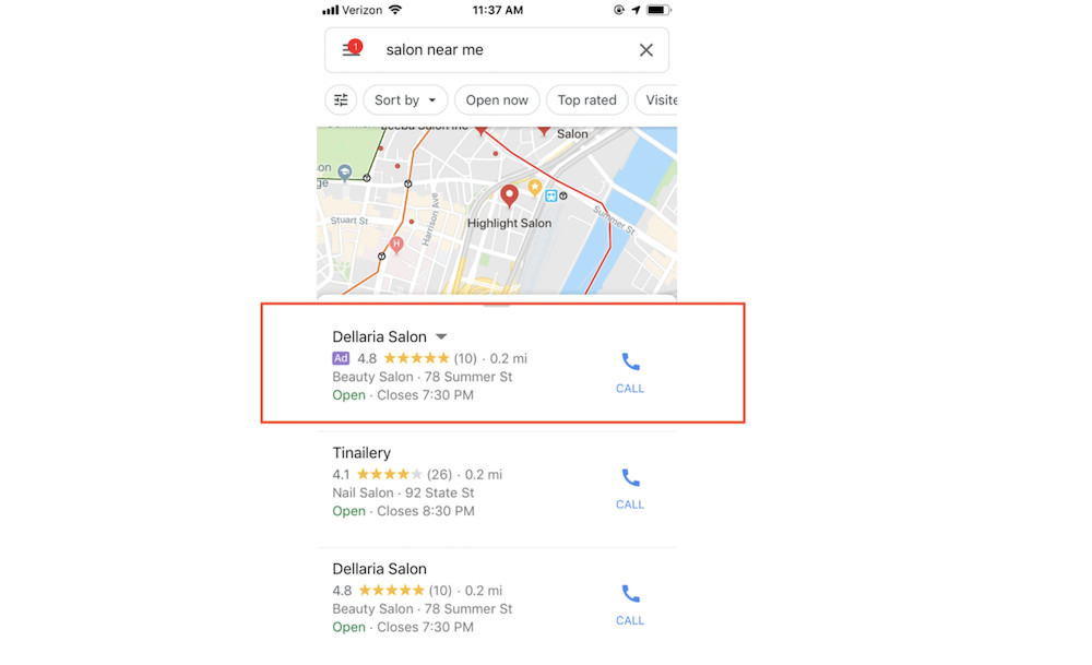 Google My Business Support Maps Ad Example