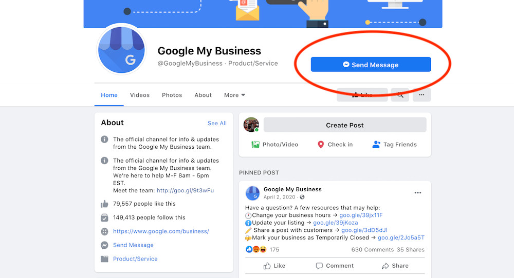 Contact Google My Business Support on Facebook Messenger
