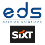 EDS Service Solutions and SIXT logos displayed side-by-side, symbolizing their strategic partnership for workforce management solutions in the car rental industry at Milwaukee Airport and beyond.