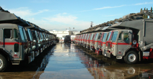 Athens Services fleet demonstrating their extensive resources and commitment to serving the Los Angeles community.