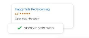 Google Screened badge displayed on Local Services Ads, indicating business is vetted and licensed.