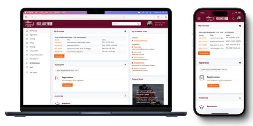 Maryville College Highlander Hub Student Portal Mockup: Preview the new self-service features for students, replacing the old Maryville Self Service system.