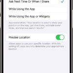 Precise Location toggle in iPhone Location Services settings, showing how to control location accuracy for individual apps.