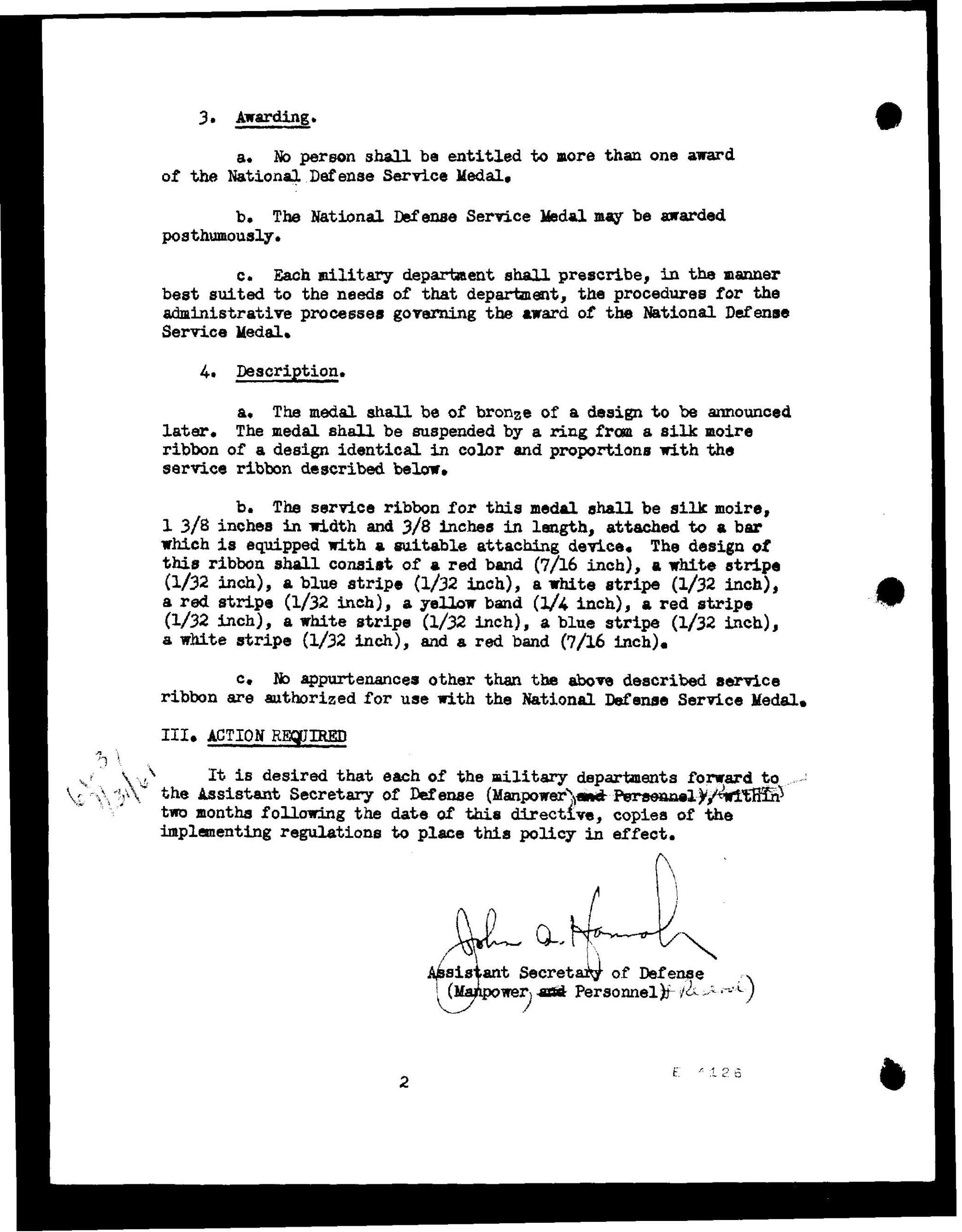 Continuation page of the Department of Defense directive document regarding the National Defense Service Medal.