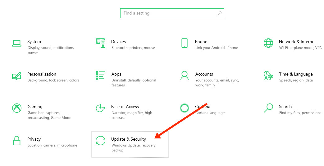 Navigating to Update &amp; Security settings in Windows to manage Antimalware Service Executable.