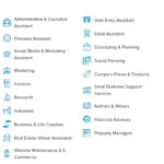 Virtual Assistant Services categories, in 2 columns