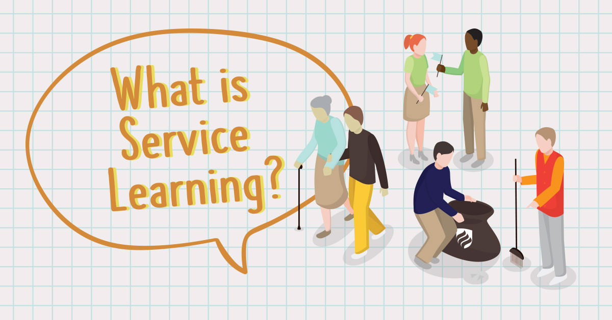 Service learning illustration depicting the integration of classroom theory with practical community service for a holistic educational experience