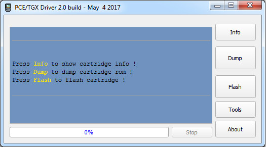 pcelite2 Application Interface: The application used for dumping TurboGrafx-16 games