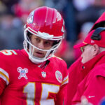 Patrick Mahomes celebrating a Super Bowl victory