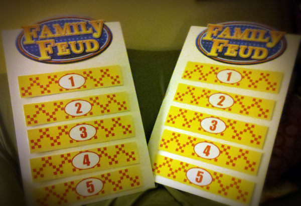Completed Family Feud Game Board with Logo and Answer Covers