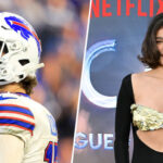 Josh Allen proposing to Hailee Steinfeld with floral arch and candles symbolizing their engagement