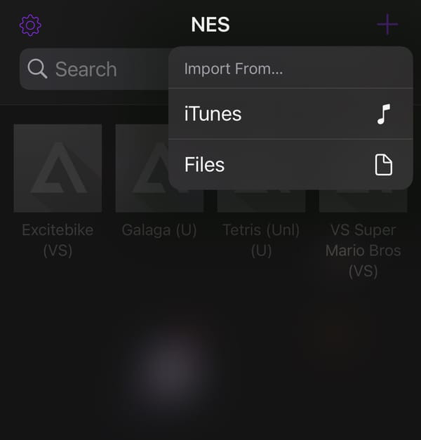 Nintendo DS emulator on iPad showing game selection screen with custom icons and controller overlay, reflecting modern mobile gaming interface and controls.