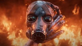 A mask in front of flames during the upcoming PS5 game, Borderlands 4
