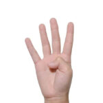 Hand held up with four fingers extended, symbolizing a countdown during a game of