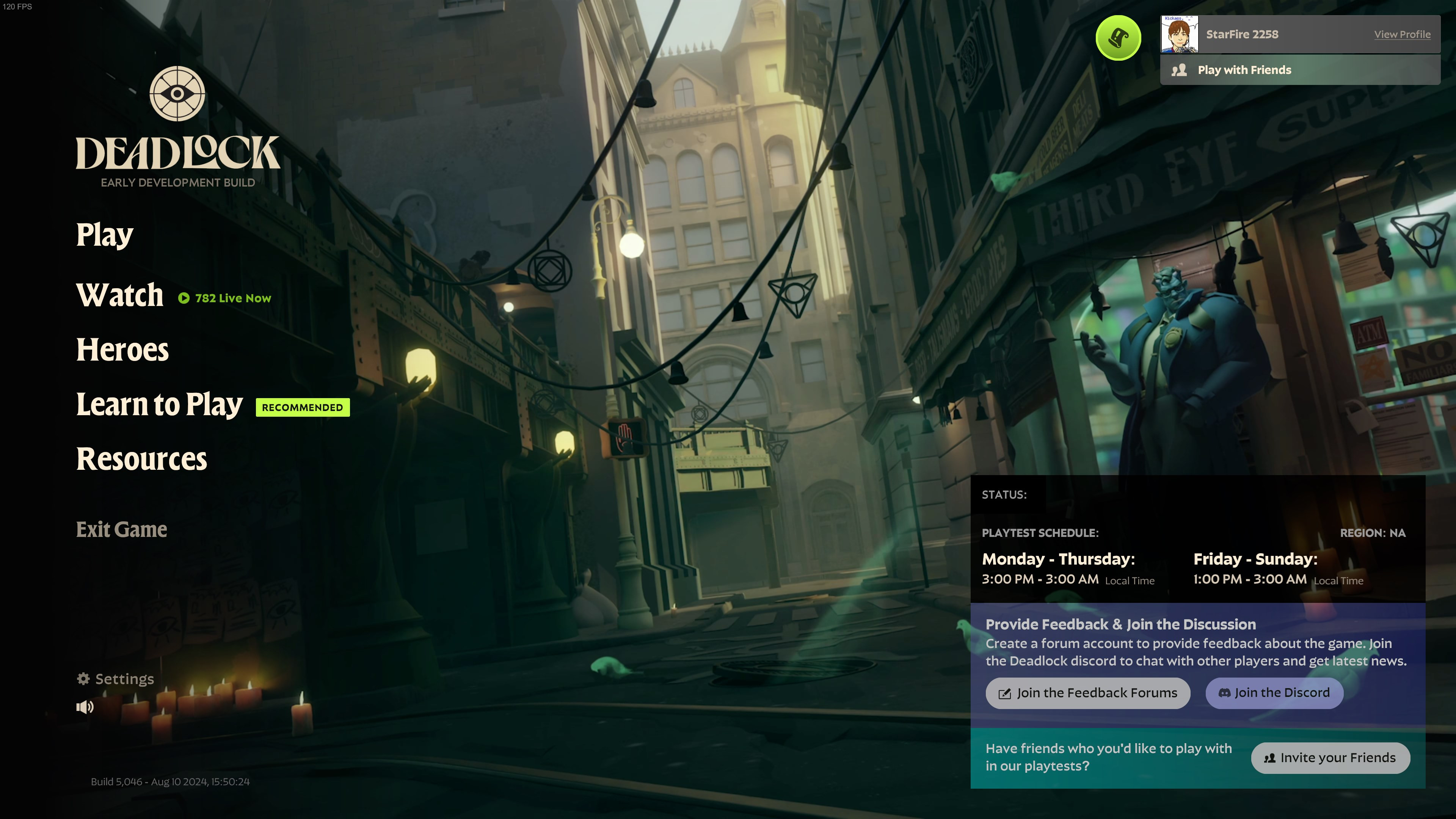 Deadlock main menu, reading Early Development Build