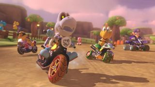 A skeleton Koopa takes the lead in Mario Kart 8 Deluxe