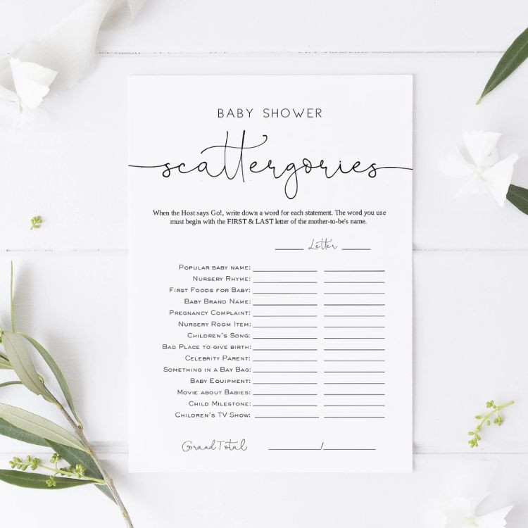 baby shower scattergories