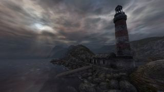 Dear Esther game screenshot featuring a desolate island landscape