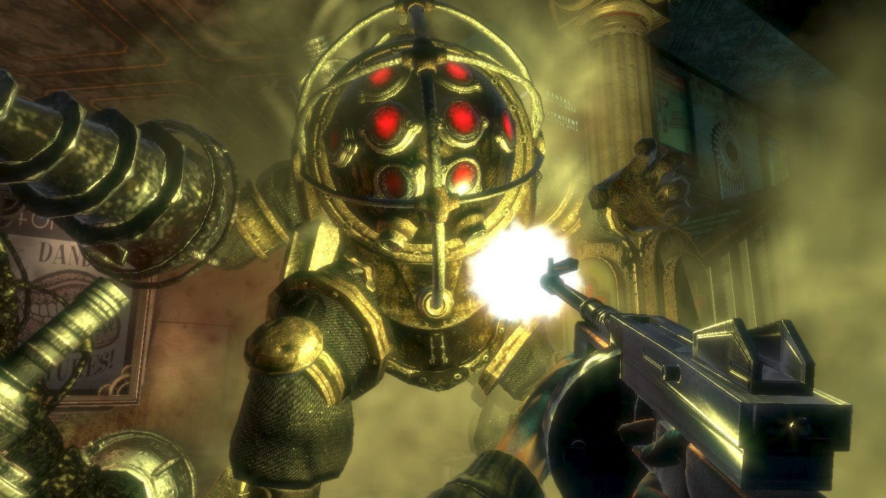 BioShock Big Daddy being shot by the player