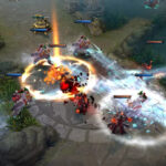Vainglory gameplay featuring heroes battling in a lane, showcasing its cross-platform MOBA action.