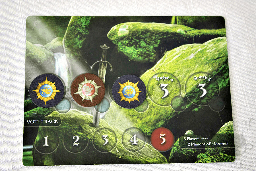 Avalon game board setup for a game with multiple players