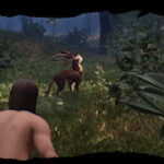 A dense forest landscape in Enshrouded, with sunbeams filtering through the trees, showcasing the vibrant and detailed voxel-based world, encouraging players to explore its depths