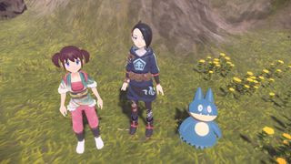Two players looking at the sky during one of the best RPGs, Pokemon Legends Arceus.