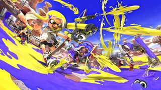 A group of inklings in Splatoon 3, highlighting the best multiplayer game for Switch with its vibrant colors and dynamic ink battles