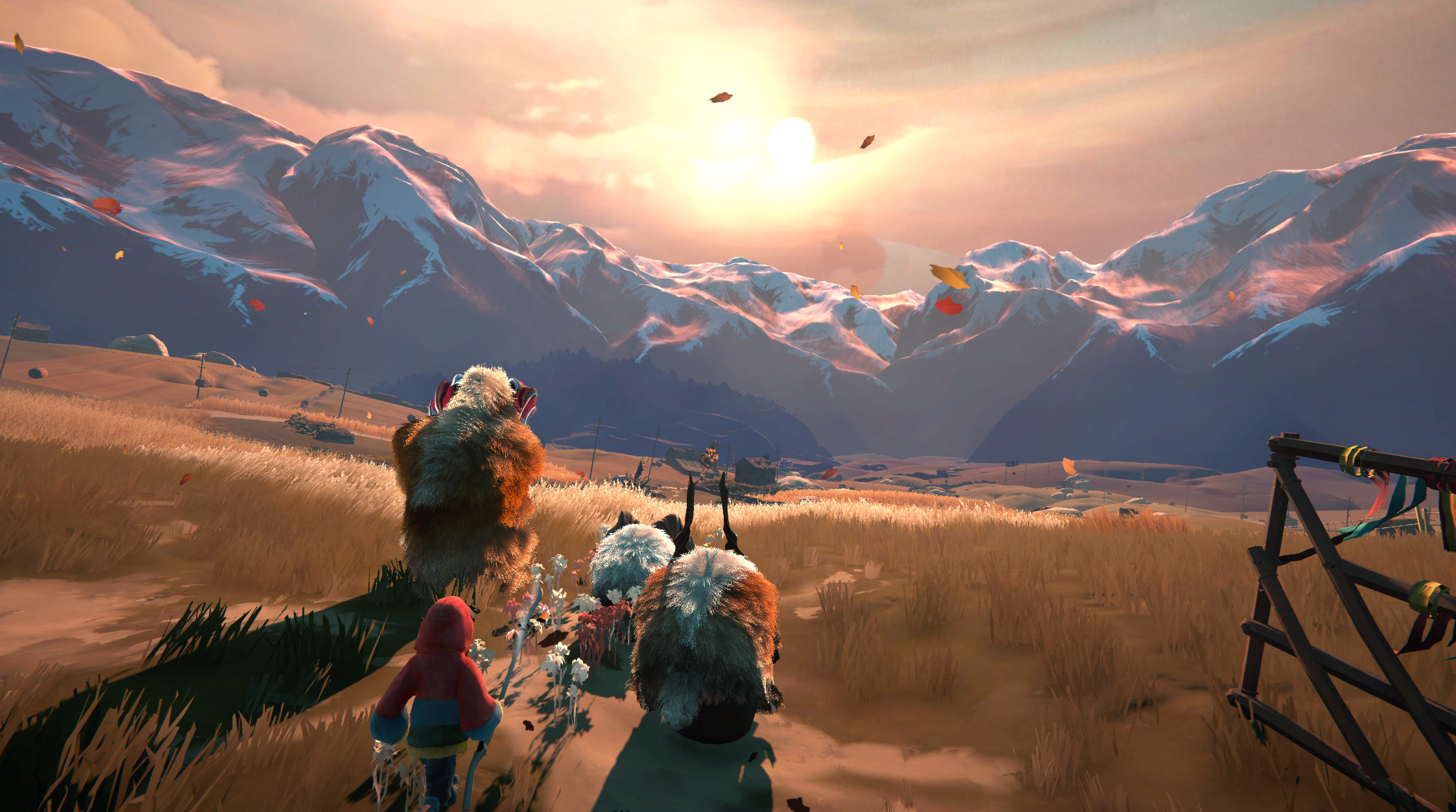A screenshot from Herdling showing several calicorns standing together in a grassy area.
