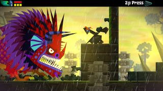 Guacamelee gameplay on PS Vita featuring colorful luchador action and Metroidvania exploration.