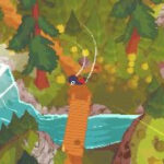 Claire the bird flying over Hawk Peak Provincial Park in A Short Hike, showcasing its relaxing exploration gameplay