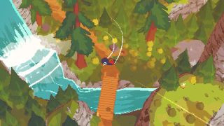 Claire the bird flying over Hawk Peak Provincial Park in A Short Hike, showcasing its relaxing exploration gameplay