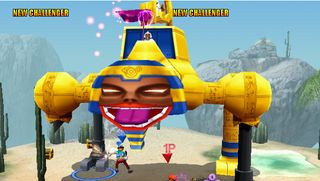 A player hitting an underwater monster during Power Stone 2, one of the best Dreamcast games.