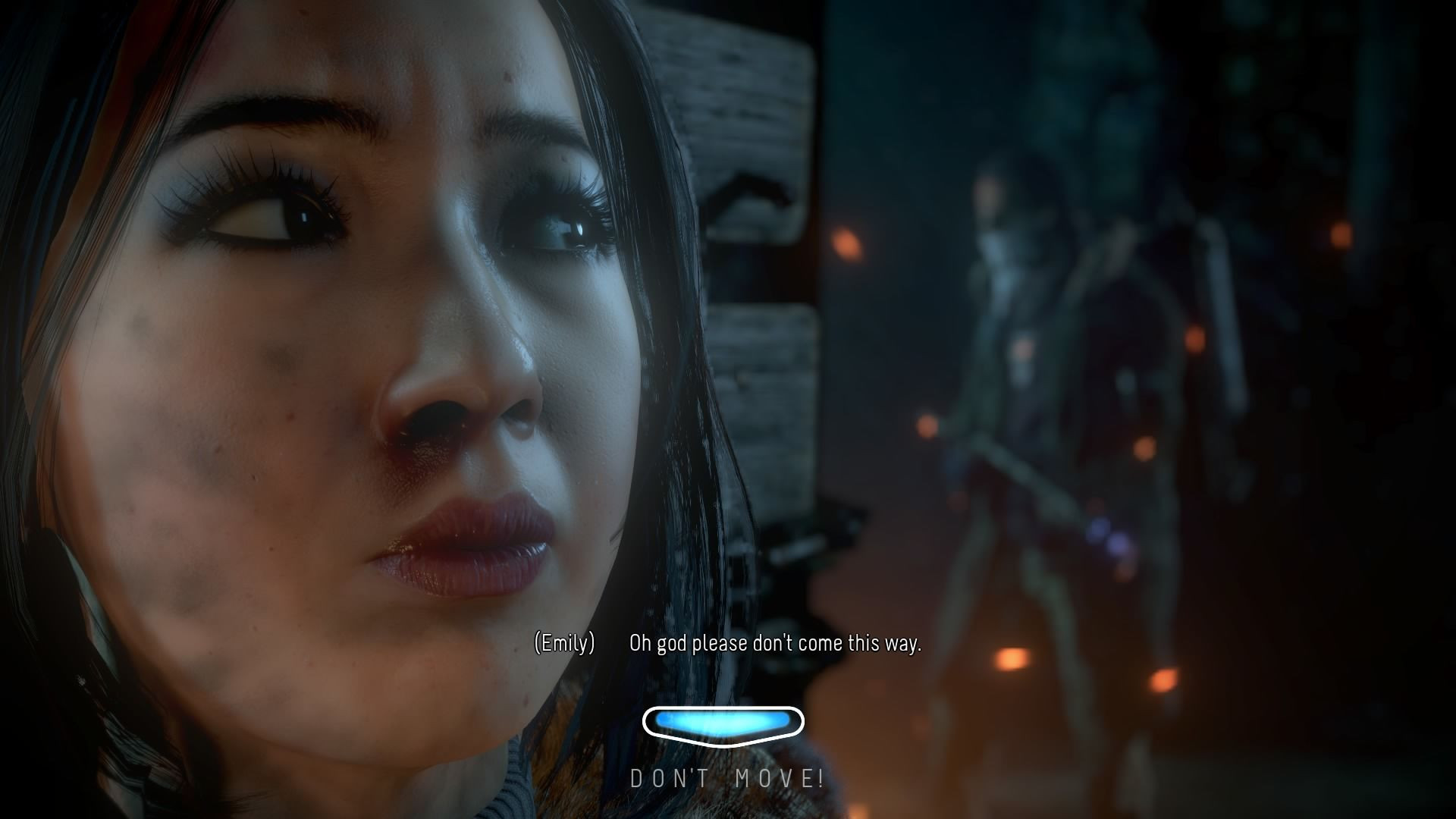 Until Dawn features suspenseful moments where characters try to hide from unseen threats