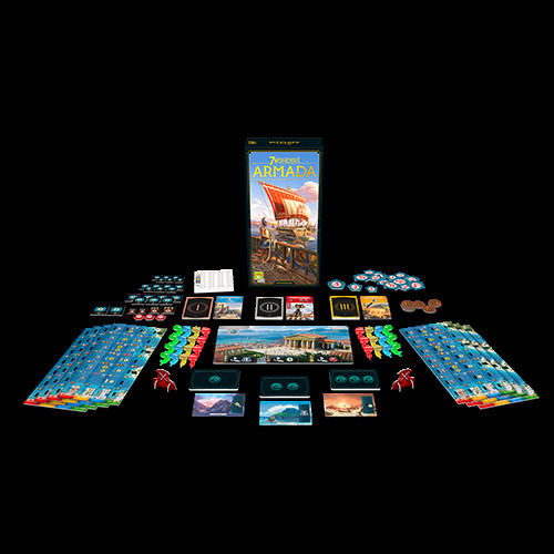 Components of the Seven Wonders Armada expansion