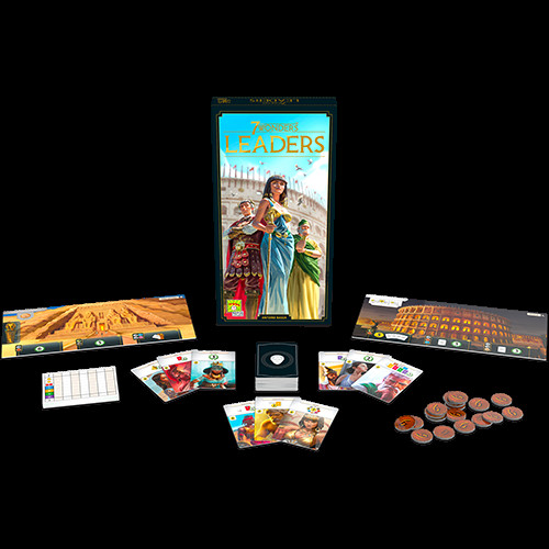Components of the Seven Wonders Leaders expansion