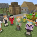 A group on Minecraft avatars looking at the viewer
