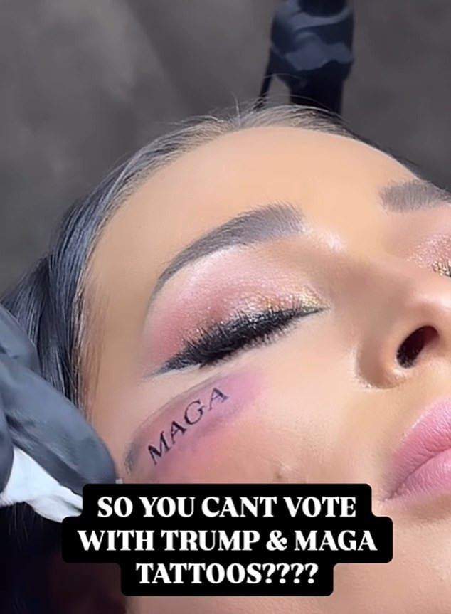On Instagram, the woman posted that she previously got a MAGA tattoo on her face. It