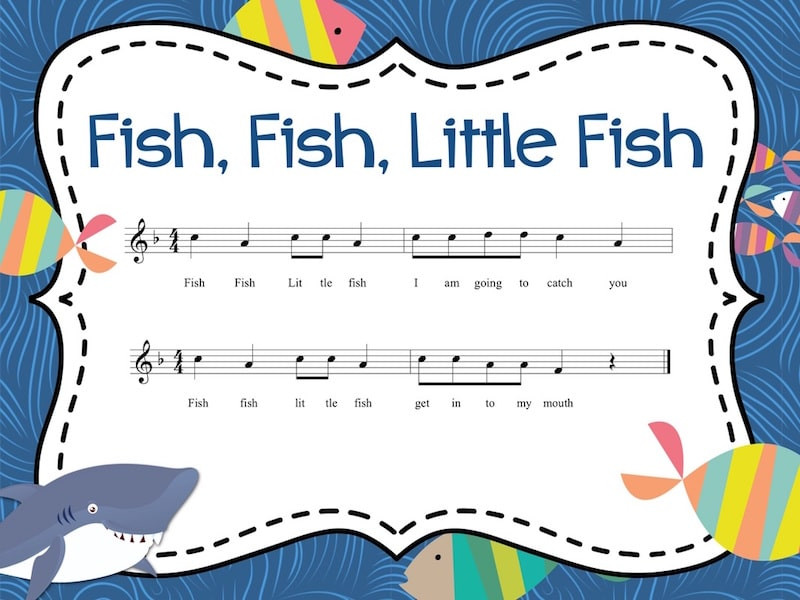 Fish Fish Little Fish Song - Sheet Music Notated in F but I usually sing in D