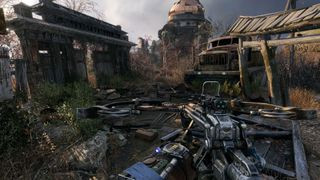 A player exploring a ruined building in Metro Exodus, emphasizing survival horror elements.