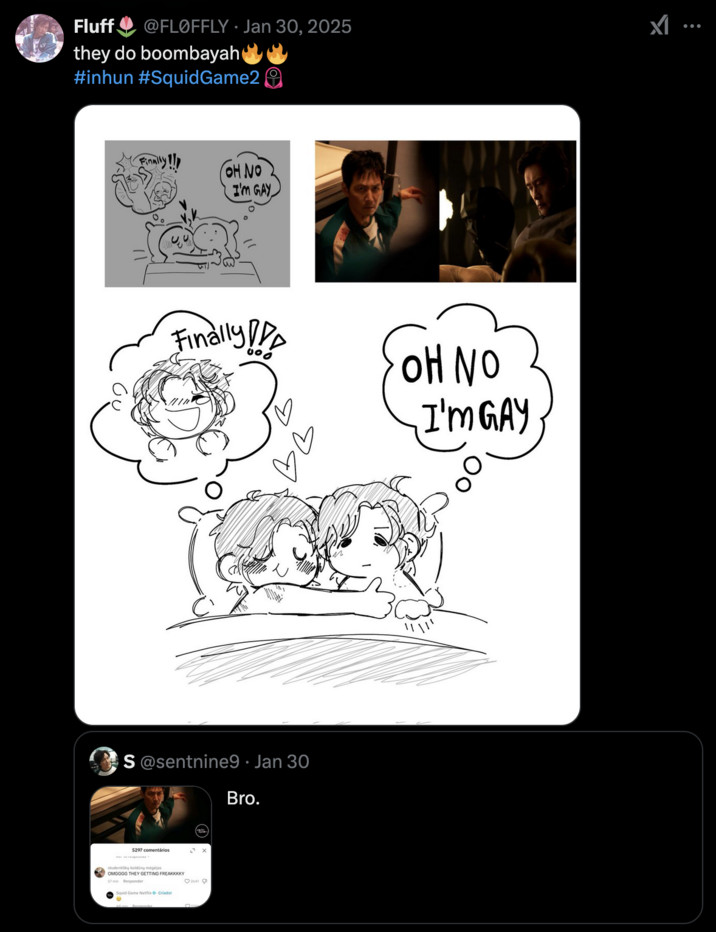Tweet featuring Squid Game fan art using boombayah